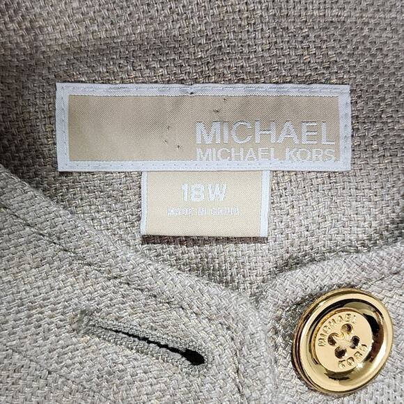 Michael Kors 100% Linen Flax and Metallic gold Peplum Jacket Blazer Plus Size 18 - Picture 7 of 8